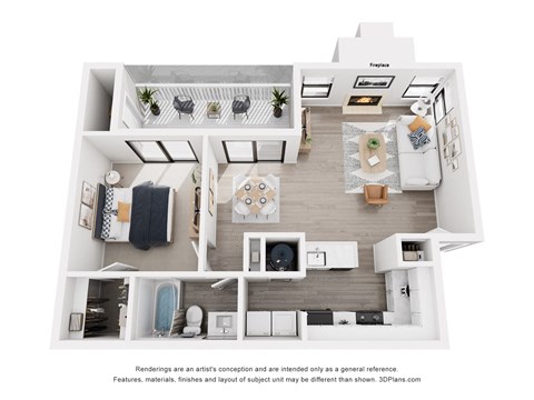 Floor plan for 1 bed, 1 bath, 680 sqft